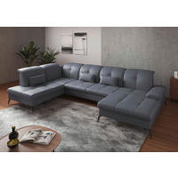 WOHNLANDSCHAFT in Vliesstoff Kombination Echtleder/Stoff Graublau  - Graublau/Schwarz, Konventionell, Leder/Textil (231/357/185cm) - Sit & More