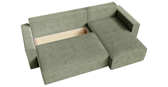 ECKSOFA in Cord Salbeigrün  - Salbeigrün/Schwarz, KONVENTIONELL, Kunststoff/Textil (232/143cm) - Carryhome
