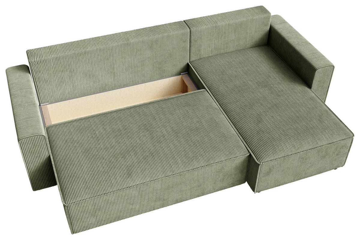 ECKSOFA Olivgrün Cord  - Schwarz/Olivgrün, KONVENTIONELL, Kunststoff/Textil (232/143cm) - Carryhome