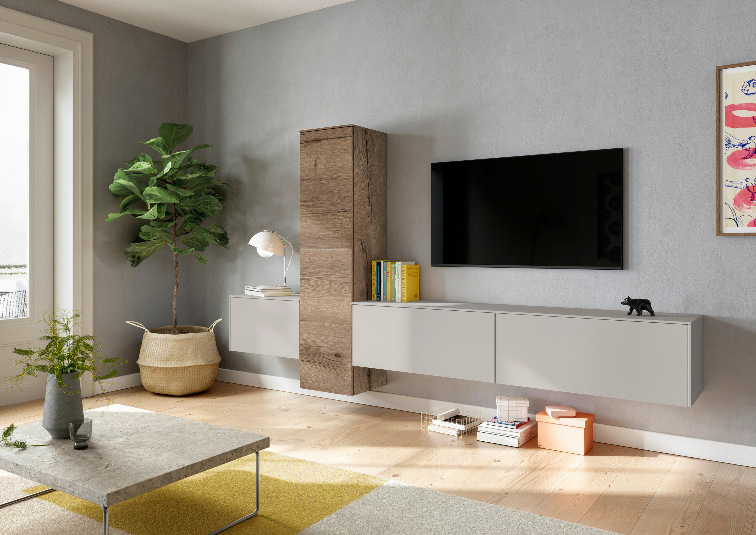 WOHNWAND  in Grau, Eichefarben  282/160/37 cm  - Eichefarben/Grau, Design, Holzwerkstoff (282/160/37cm) - Celina Home
