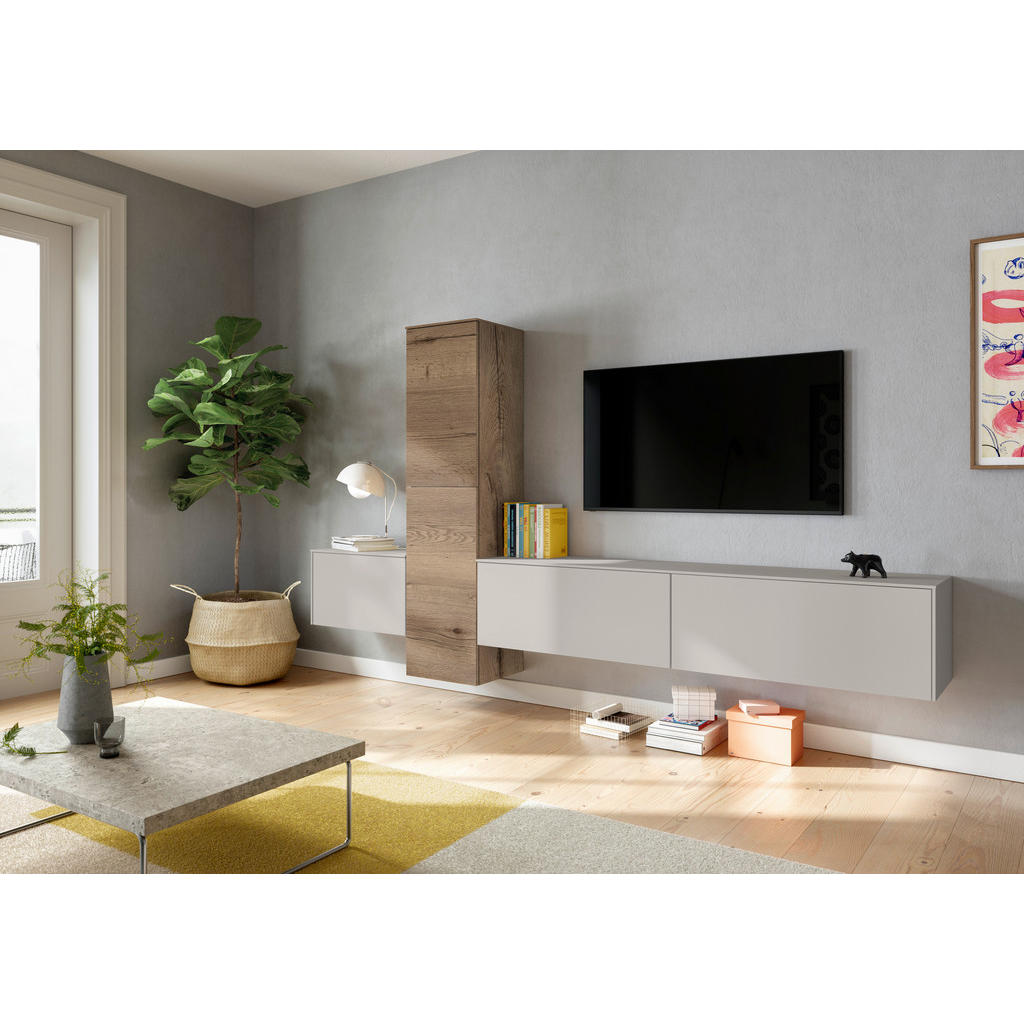 Thumbnail - Celina Home Wohnwand, Grau, Eiche, Holzwerkstoff, 6,4 Fächer, 282x160x37 cm, Goldenes M, erweiterbar, Typenauswahl, indi...