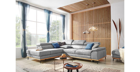 ECKSOFA Hellgrau Webstoff - Hellgrau/Schwarz, Natur, Holz/Textil (226/282cm) - Novel