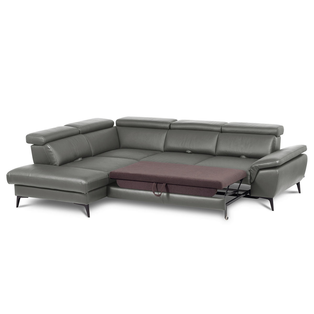 ECKSOFA Lederlook Echtleder Anthrazit  - Anthrazit/Schwarz, Design, Leder/Textil (220/274cm) - Livetastic