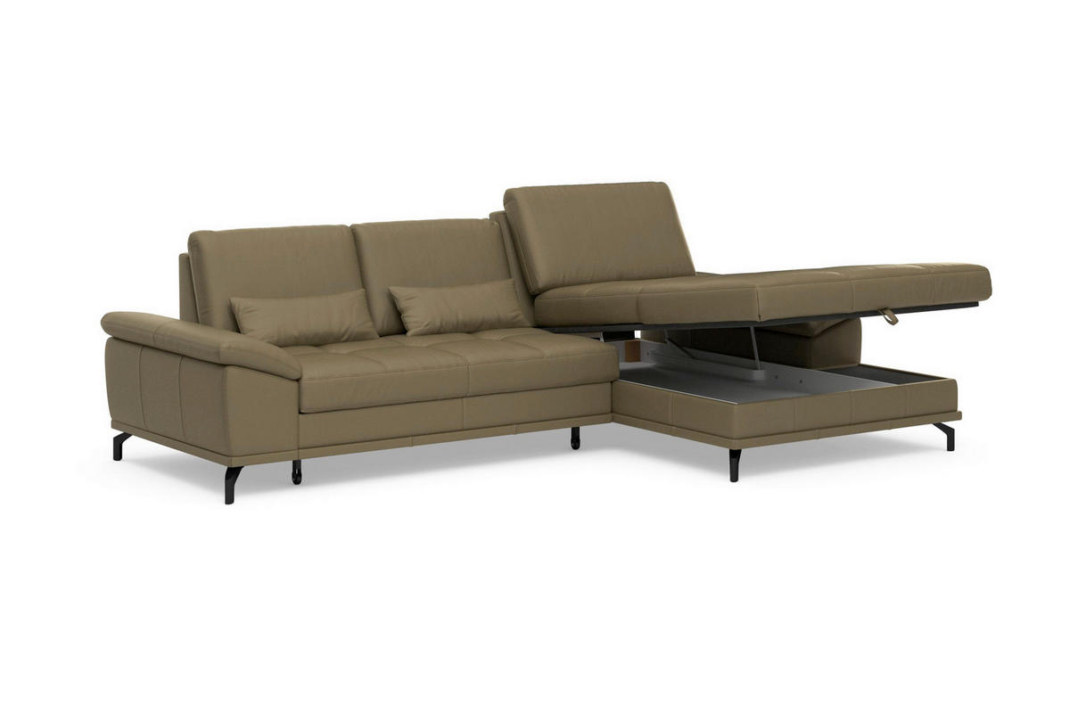 ROHOVÁ SEDAČKA, kůže, olivově zelená - černá/olivově zelená, Basics, kov/kůže (301/176cm) - Sit & More