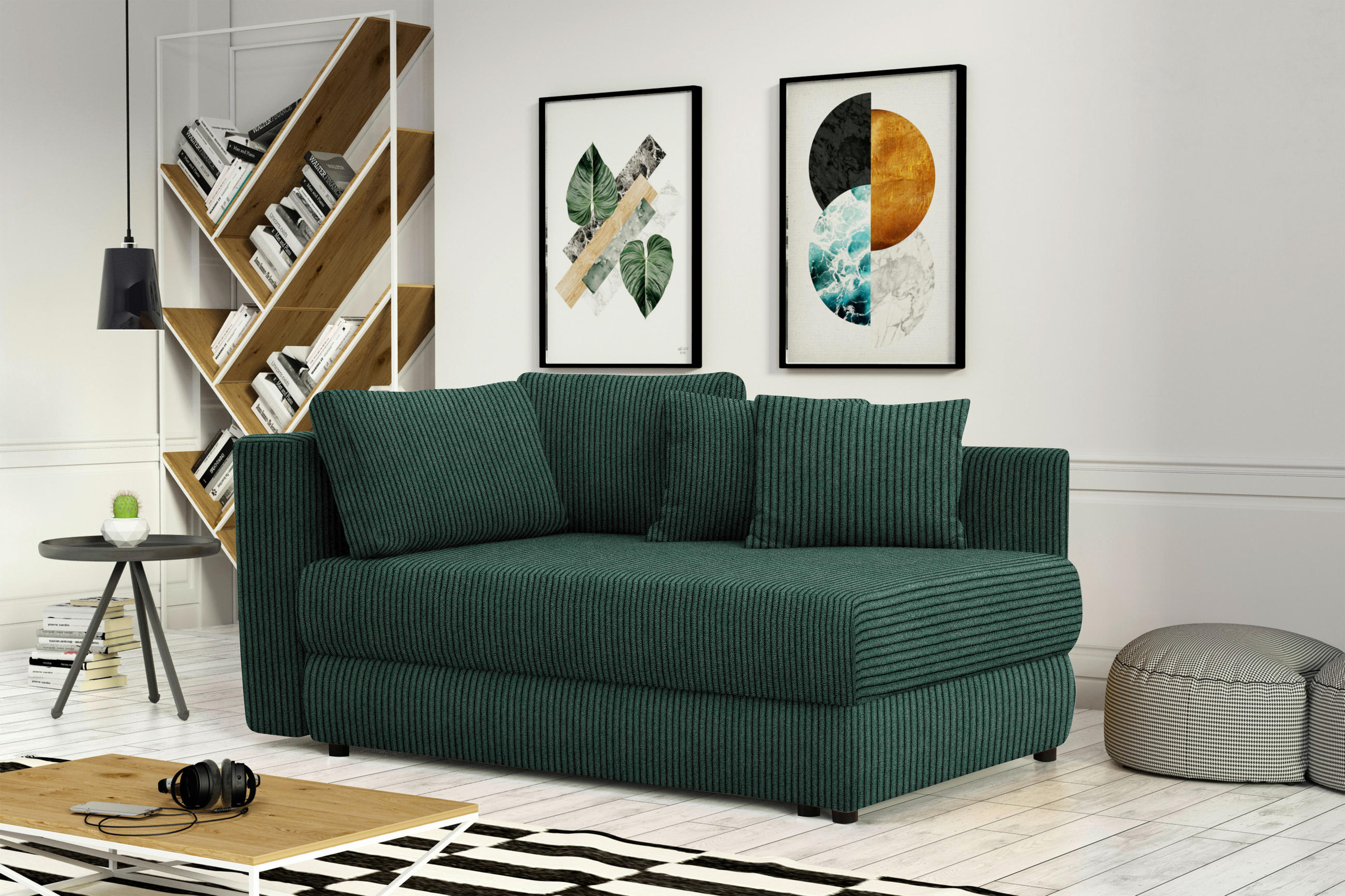 RÉCAMIERE in Cord Waldgrün - Waldgrün/Schwarz, Design, Kunststoff/Textil (171/88/93cm) - Cantus