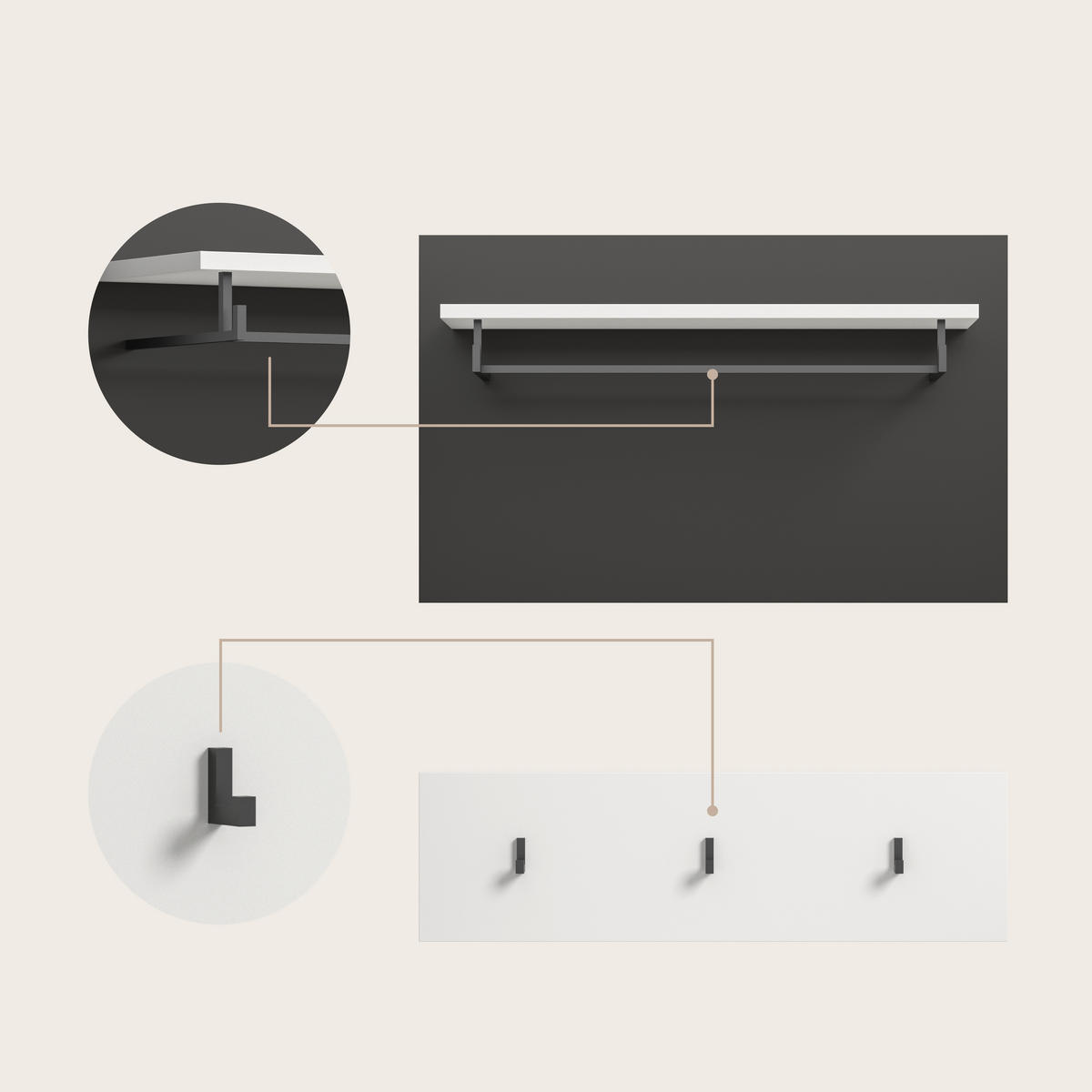 ELŐSZOBAFAL - fehér/szürke, Design, faalapú anyag (175/190/37cm) - Livetastic