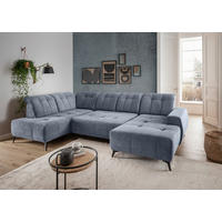 WOHNLANDSCHAFT SANO Hellblau Chenille  - Schwarz/Hellblau, MODERN, Textil/Metall (200/337/180cm) - Livetastic