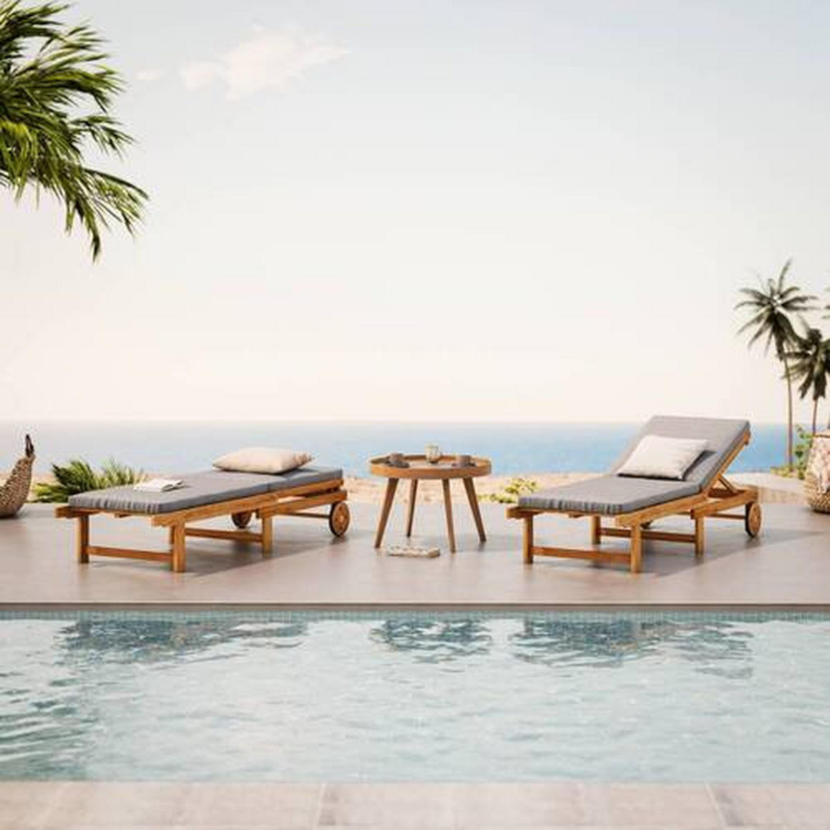 ZAHRADNÍ LEHÁTKO dřevo, textil - šedá/barvy akácie, Basics, dřevo/textil (186/32/70cm) - Ambia Garden