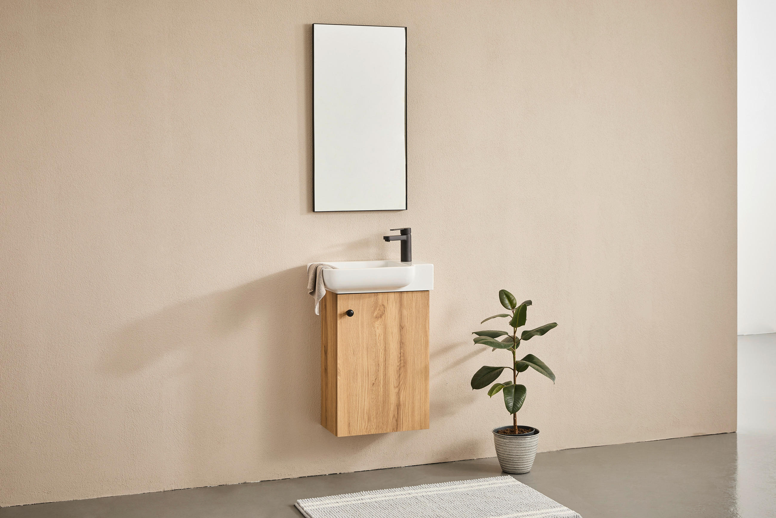 GÄSTEBAD 55 cm  - Eichefarben/Weiß Hochglanz, MODERN, Keramik/Holzwerkstoff (55cm) - MID.YOU