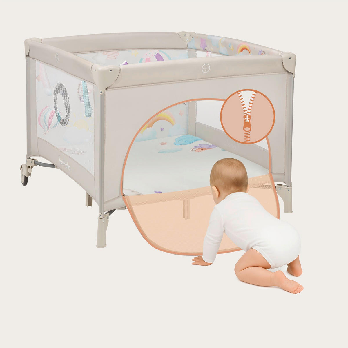 LAUFGITTER Mille Plus  100/100/77 cm  - Beige, Basics, Textil (100/100/77cm) - Lionelo