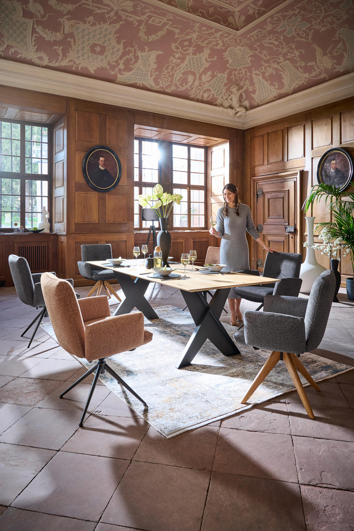 ESSTISCH Eiche massiv rechteckig Eichefarben  - Eichefarben/Anthrazit, Design, Holz/Metall (240/100/75cm) - Dieter Knoll