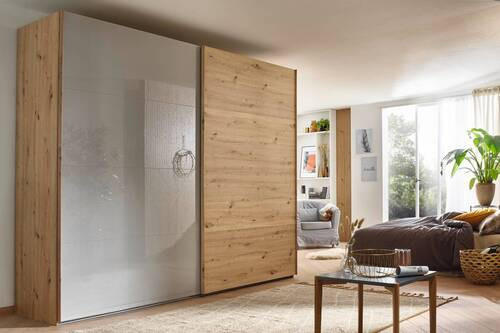 GARDEROB MED SKJUTDÖRRAR 271/223/68 cm 2-dörrar - grå/ekfärgad, Design, metall/trämaterial (271/223/68cm) - Rauch Möbel