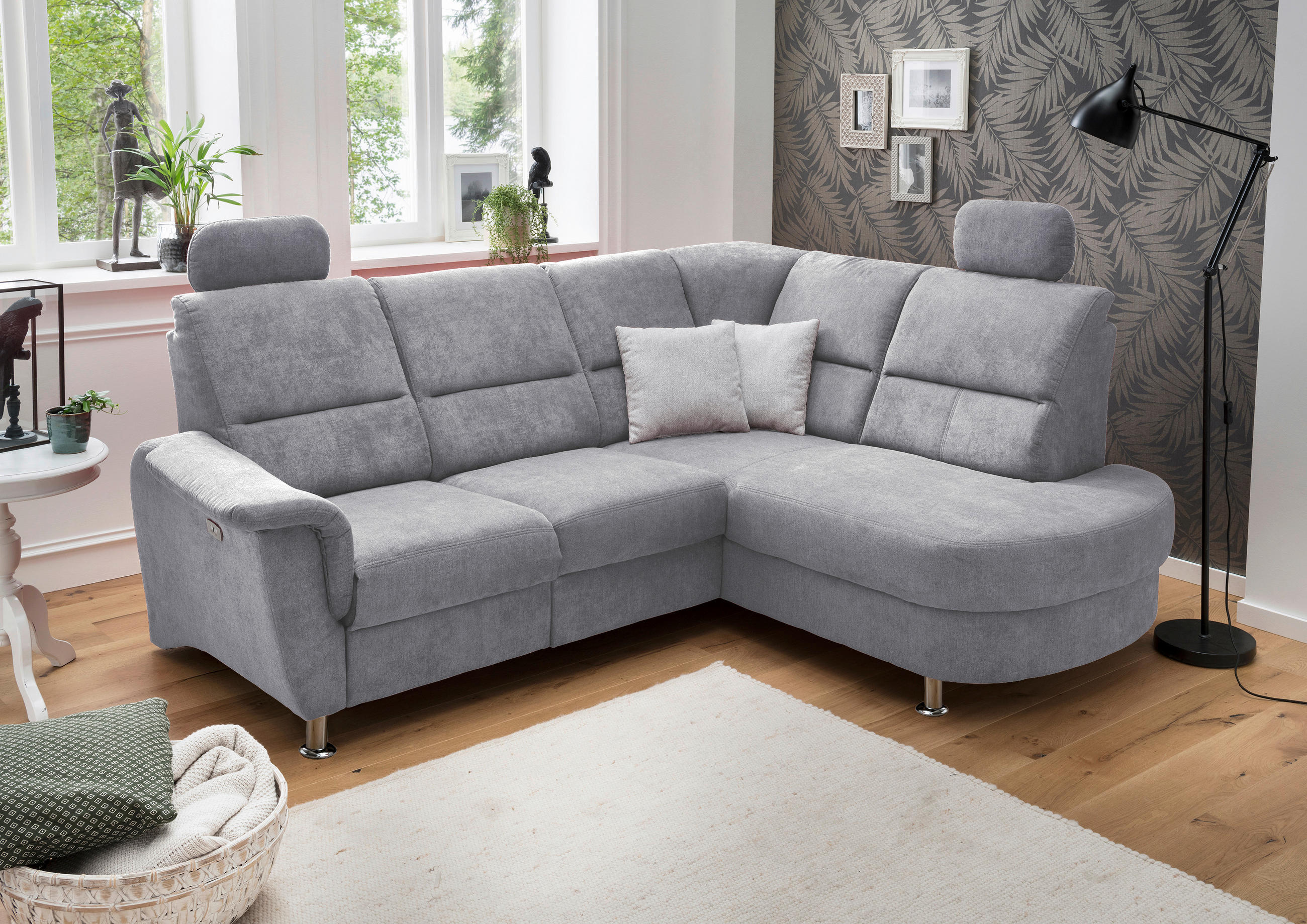 ECKSOFA Grau Mikrofaser  - Chromfarben/Grau, KONVENTIONELL, Textil/Metall (231/184cm) - Livetastic