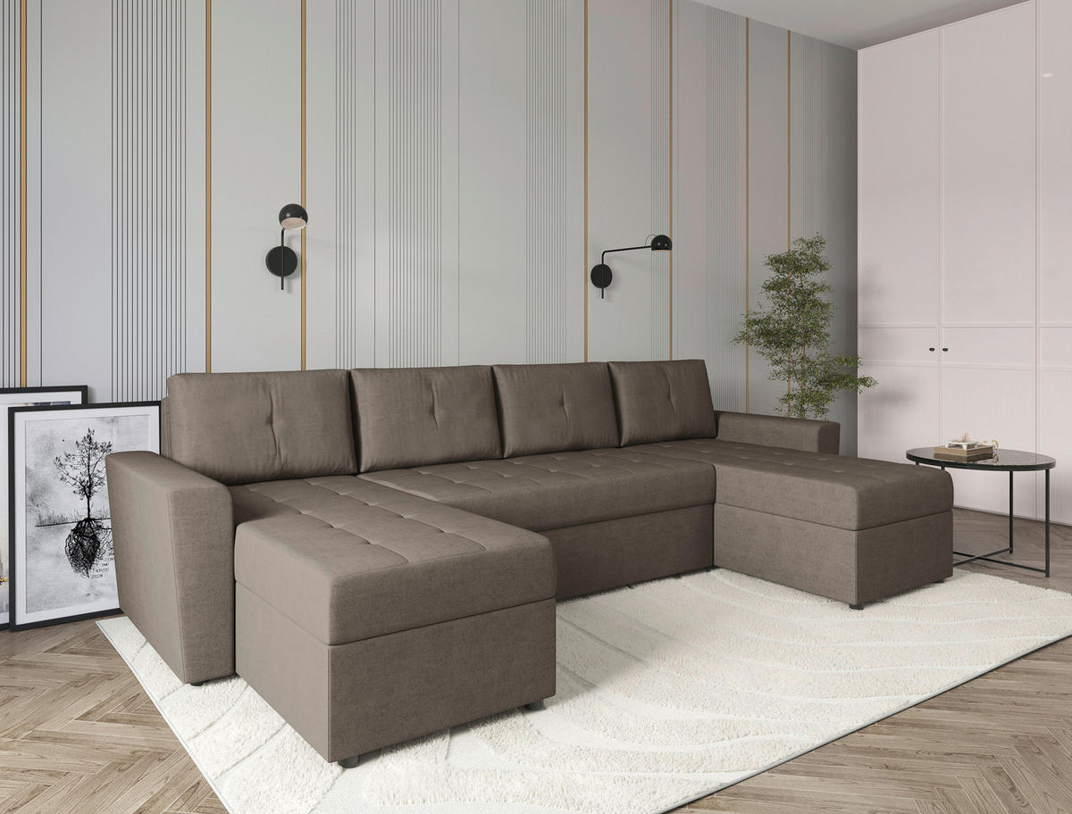 WOHNLANDSCHAFT TERMOLI Taupe Jacquard  - Taupe/Schwarz, Design, Kunststoff/Textil (155/296/155cm) - MID.YOU