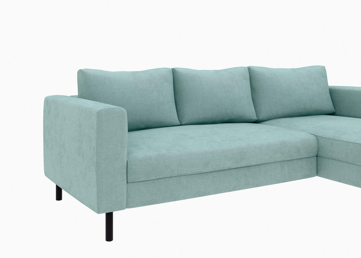 ECKSCHLAFSOFA  mit Rücken echt, Armteil links, Armteil rechts Cord Mintgrün  - Schwarz/Mintgrün, MODERN, Textil/Metall (232/161cm) - Trendmanufaktur