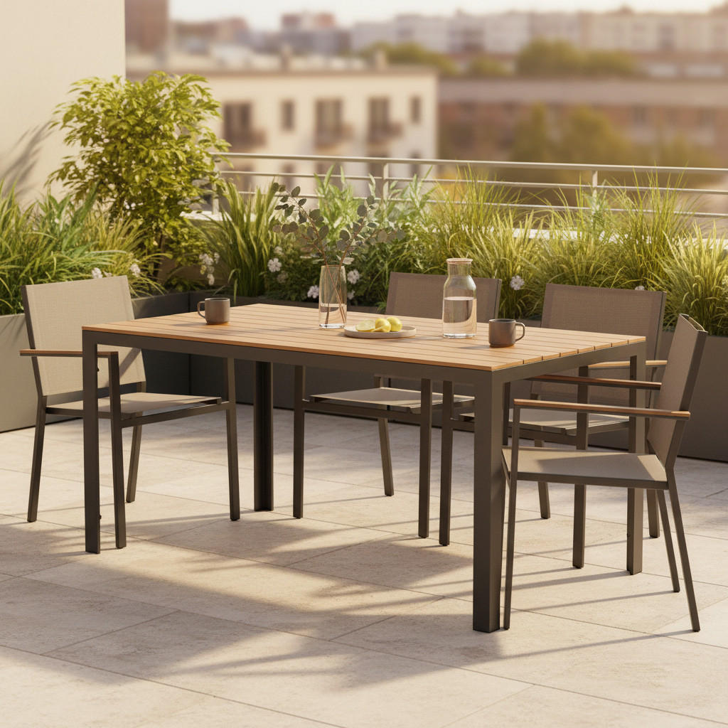 UTEBORD metall, plast rektangulär  - svart/naturfärgad, Klassisk, metall/plast (150/90/75cm) - Gardenson