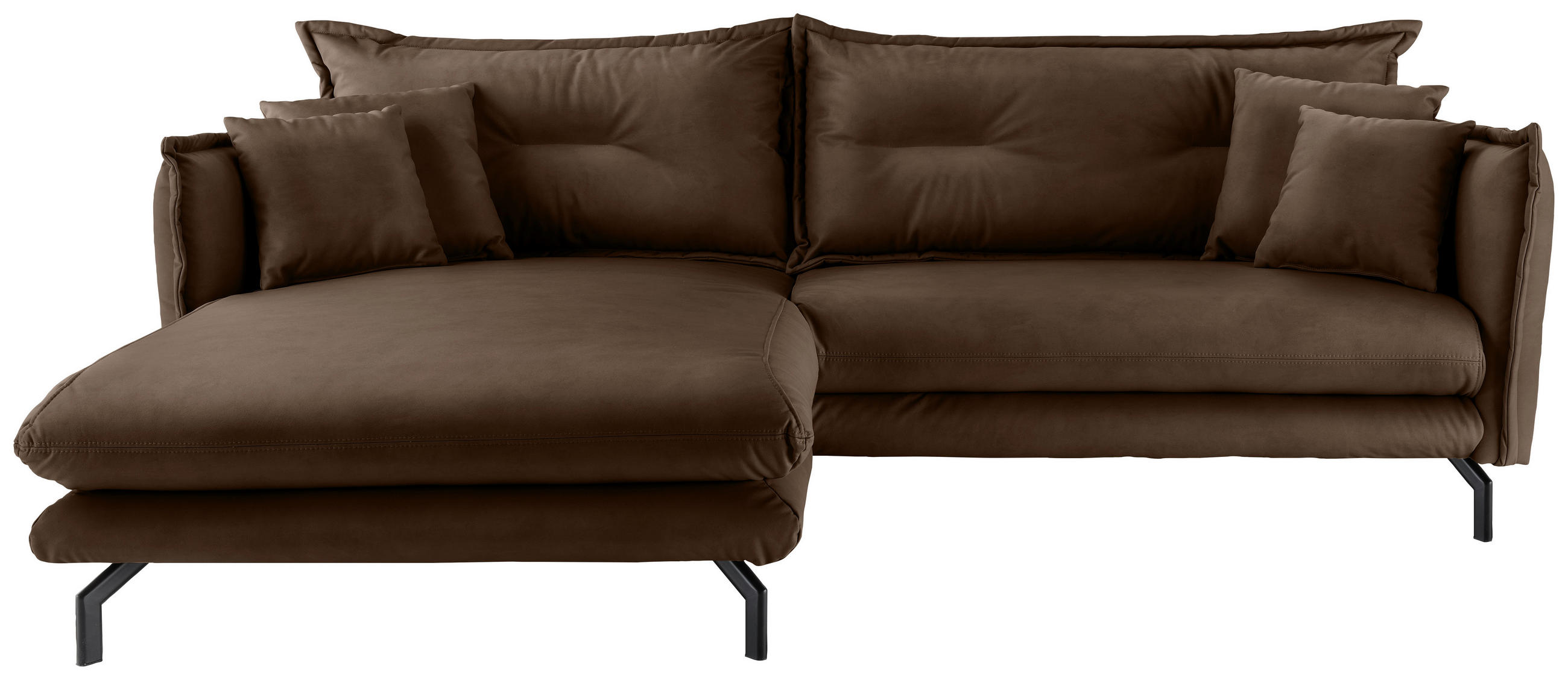 ECKSOFA Braun Lederlook  - Schwarz/Braun, MODERN, Textil/Metall (180/255cm) - Livetastic