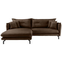 ECKSOFA Braun Lederlook  - Schwarz/Braun, MODERN, Textil/Metall (180/255cm) - Livetastic