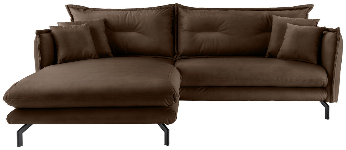 ECKSOFA Braun Lederlook  - Schwarz/Braun, MODERN, Textil/Metall (180/255cm) - Livetastic