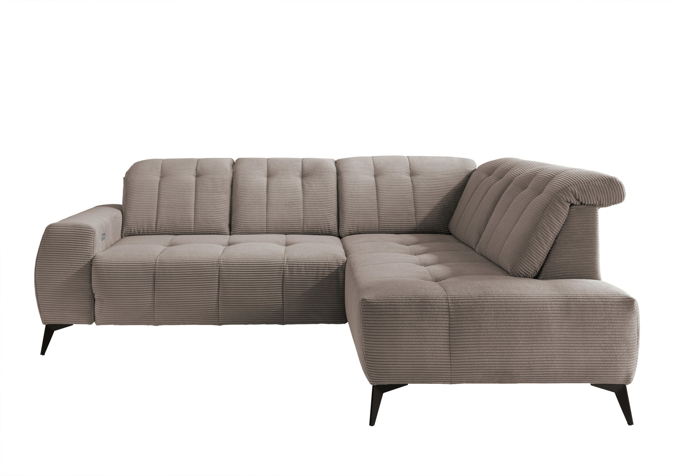 ECKSOFA in Cord Graubraun  - Graubraun/Schwarz, Modern, Textil/Metall (261/200cm) - Livetastic