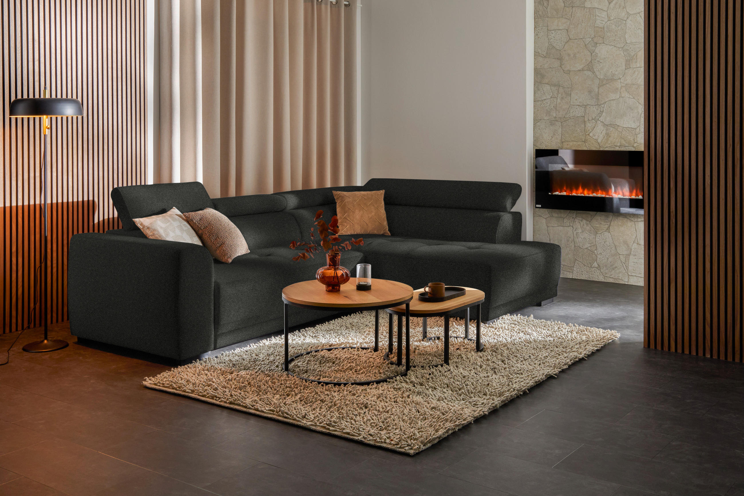 ECKSOFA in Struktur Schwarz  - Schwarz, Design, Kunststoff/Textil (284/205cm) - MID.YOU
