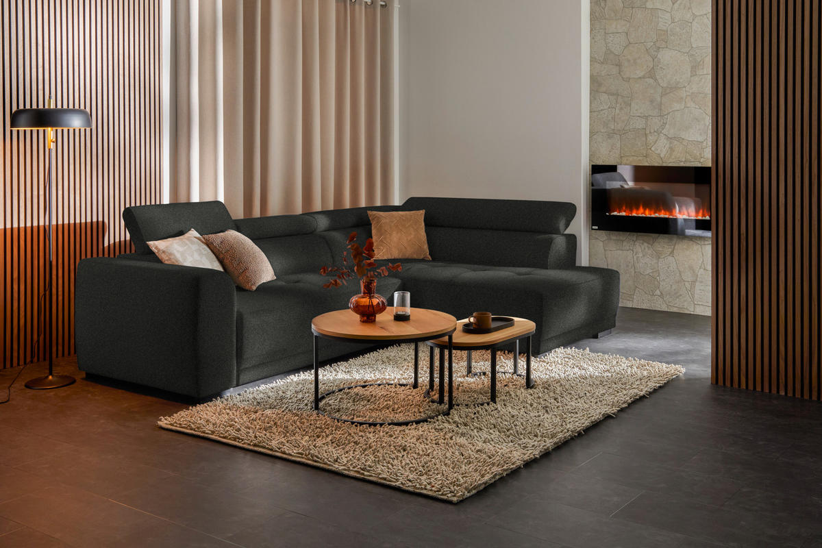 ECKSOFA in Struktur Schwarz  - Schwarz, Design, Kunststoff/Textil (284/205cm) - MID.YOU