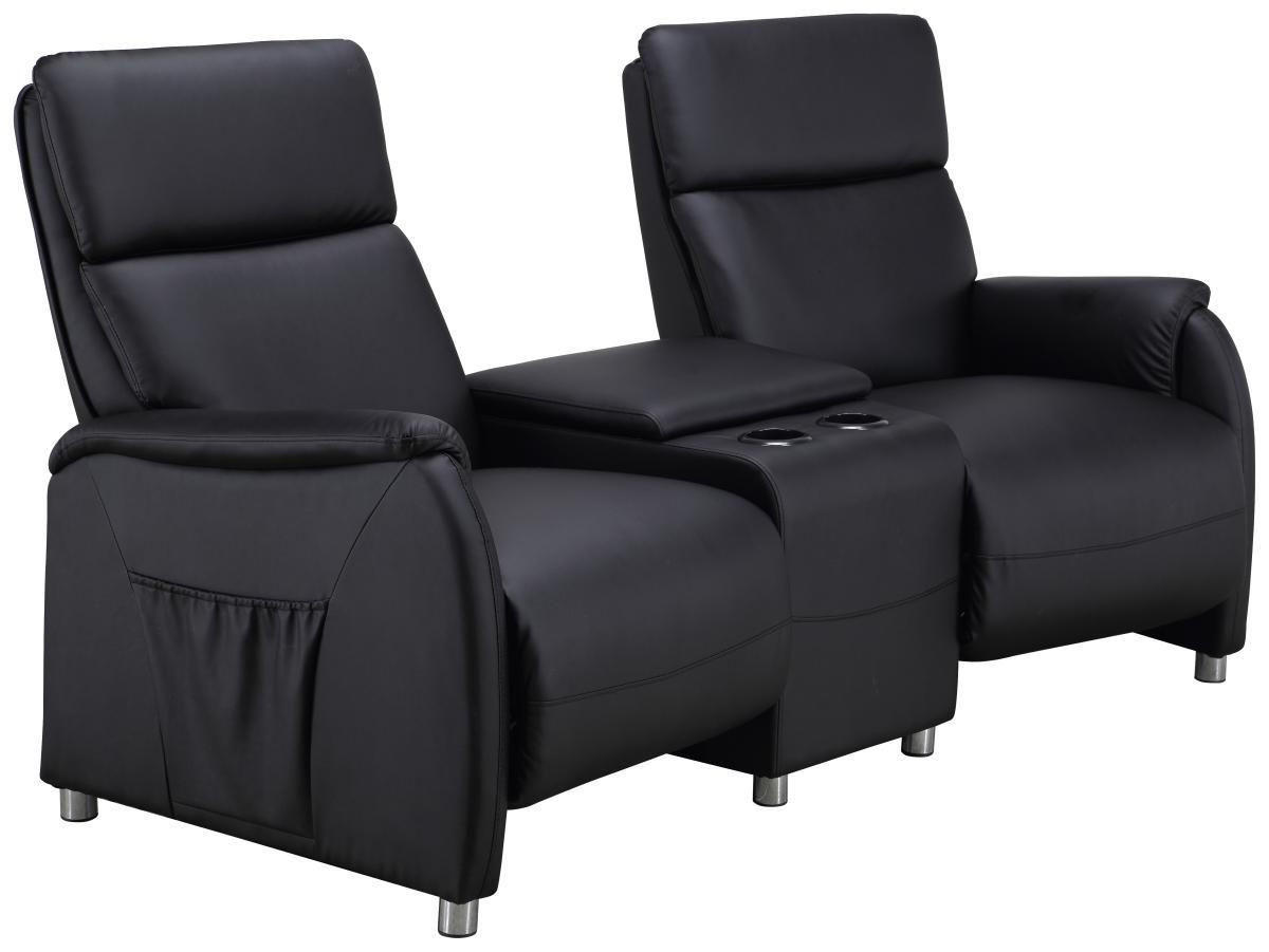 HEIMKINO-SOFA Lederlook Schwarz  - Schwarz, Design, Kunststoff/Textil (186/104/90cm) - Livetastic