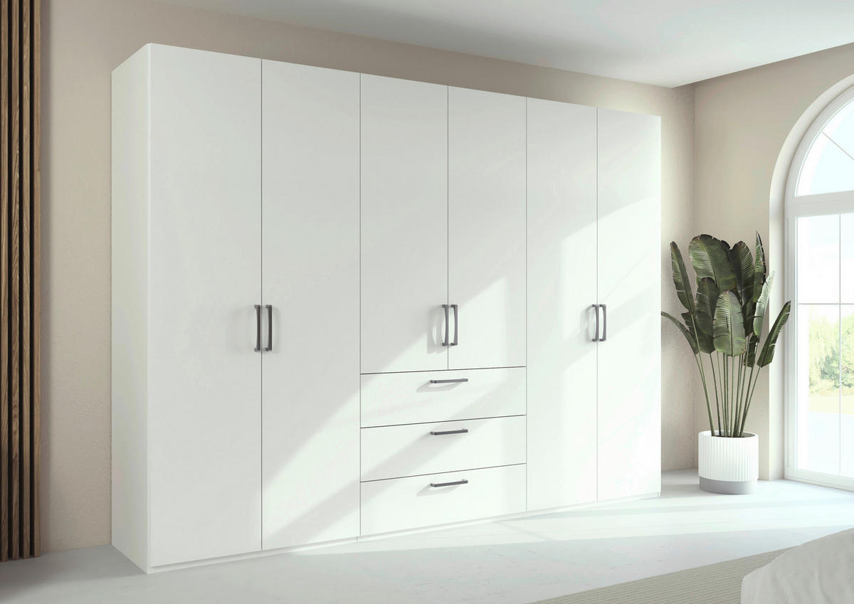 DREHTÜRENSCHRANK 301/223/61 cm,  in Weiß, 6-türig  - Edelstahlfarben/Weiß, Basics, Holzwerkstoff/Metall (301/223/61cm) - Novel