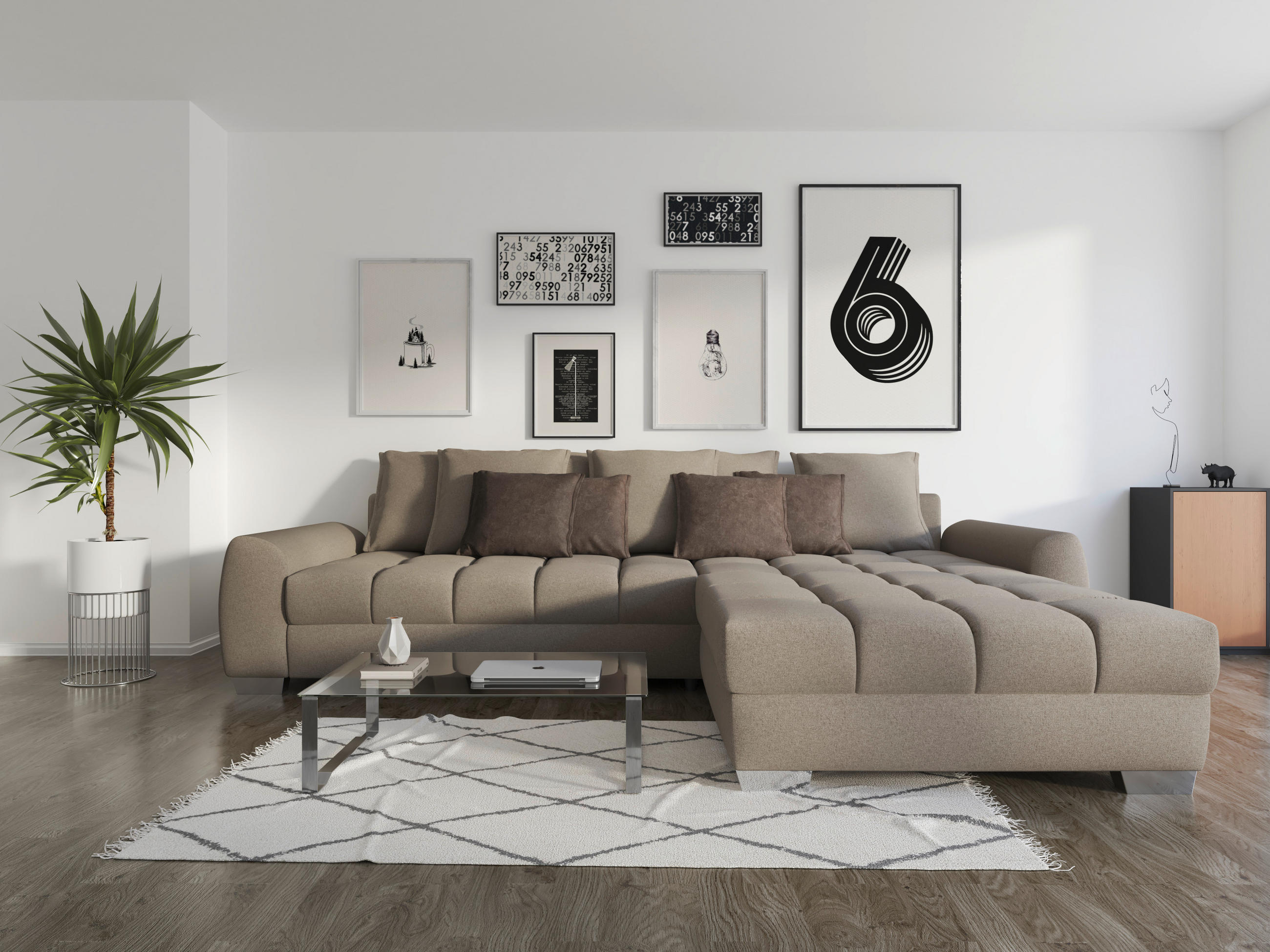 ECKSOFA in Webstoff Taupe  - Taupe/Chromfarben, Design, Kunststoff/Textil (320/226cm) - Carryhome