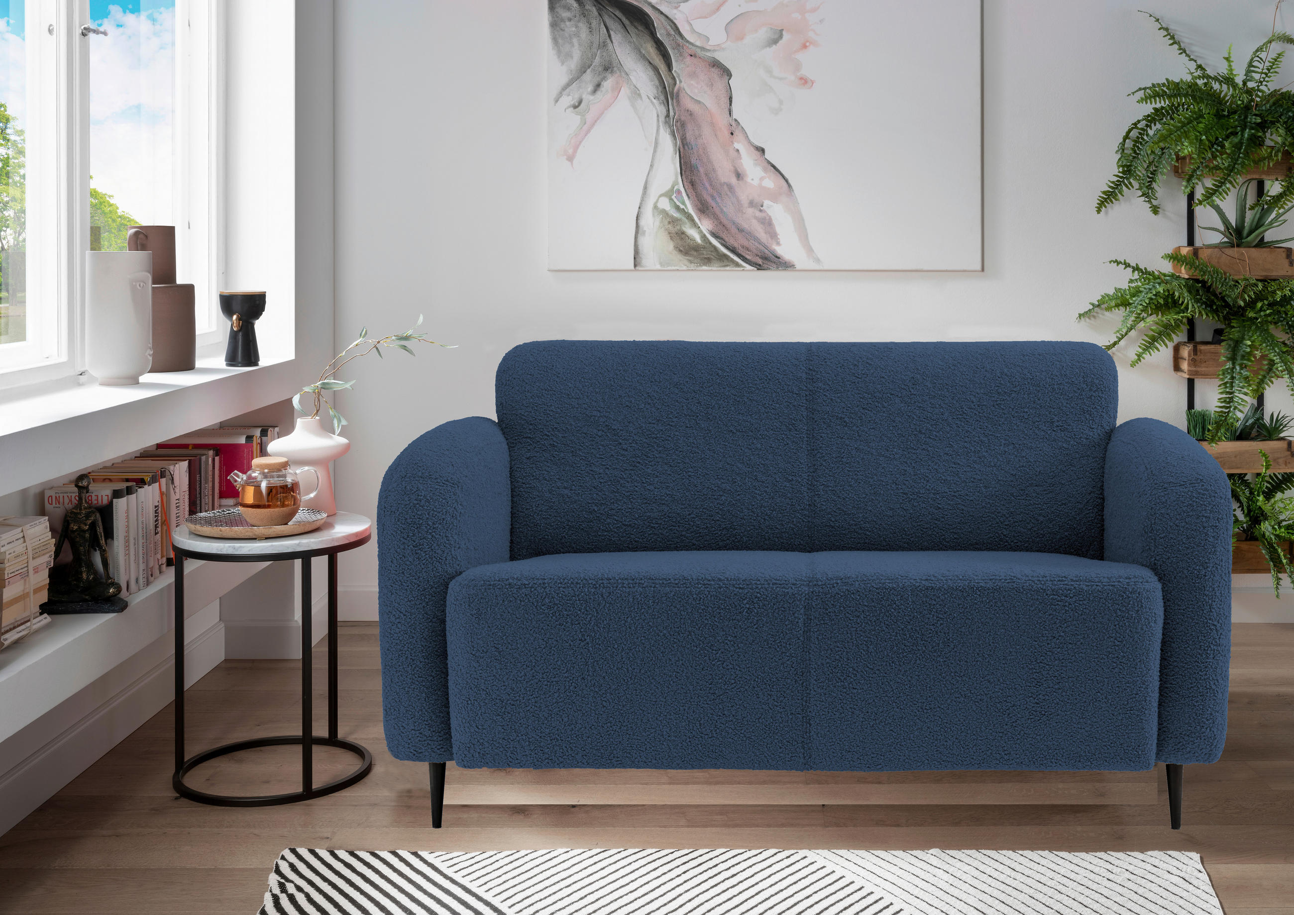 2-SITZER-SOFA in Teddystoff Blau - Blau/Schwarz, Modern, Textil/Metall (140/76/90cm) - Livetastic