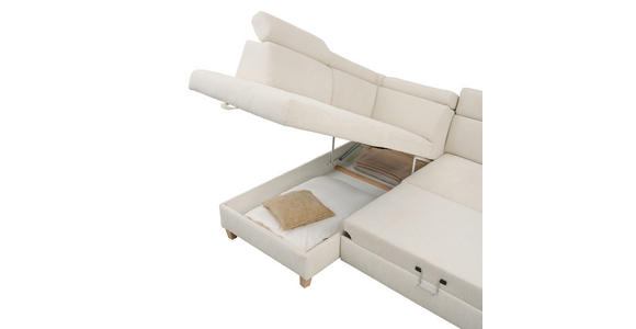 ECKSOFA inkl. Funktionen Weiß Samt - Weiß, Natur, Holz/Textil (206/261cm) - Venda