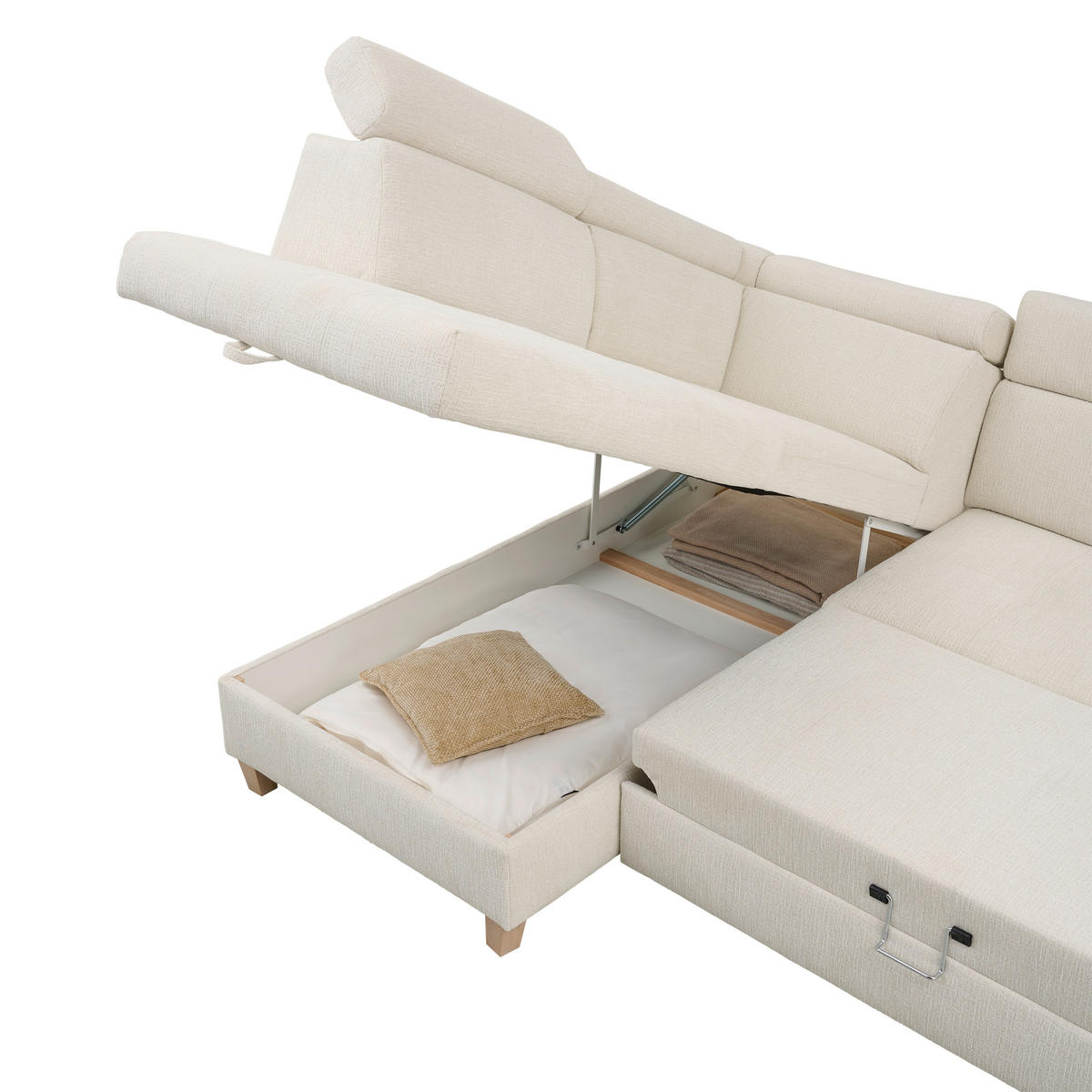 ECKSOFA in Samt Weiß  - Weiß, Natur, Holz/Textil (206/261cm) - Venda