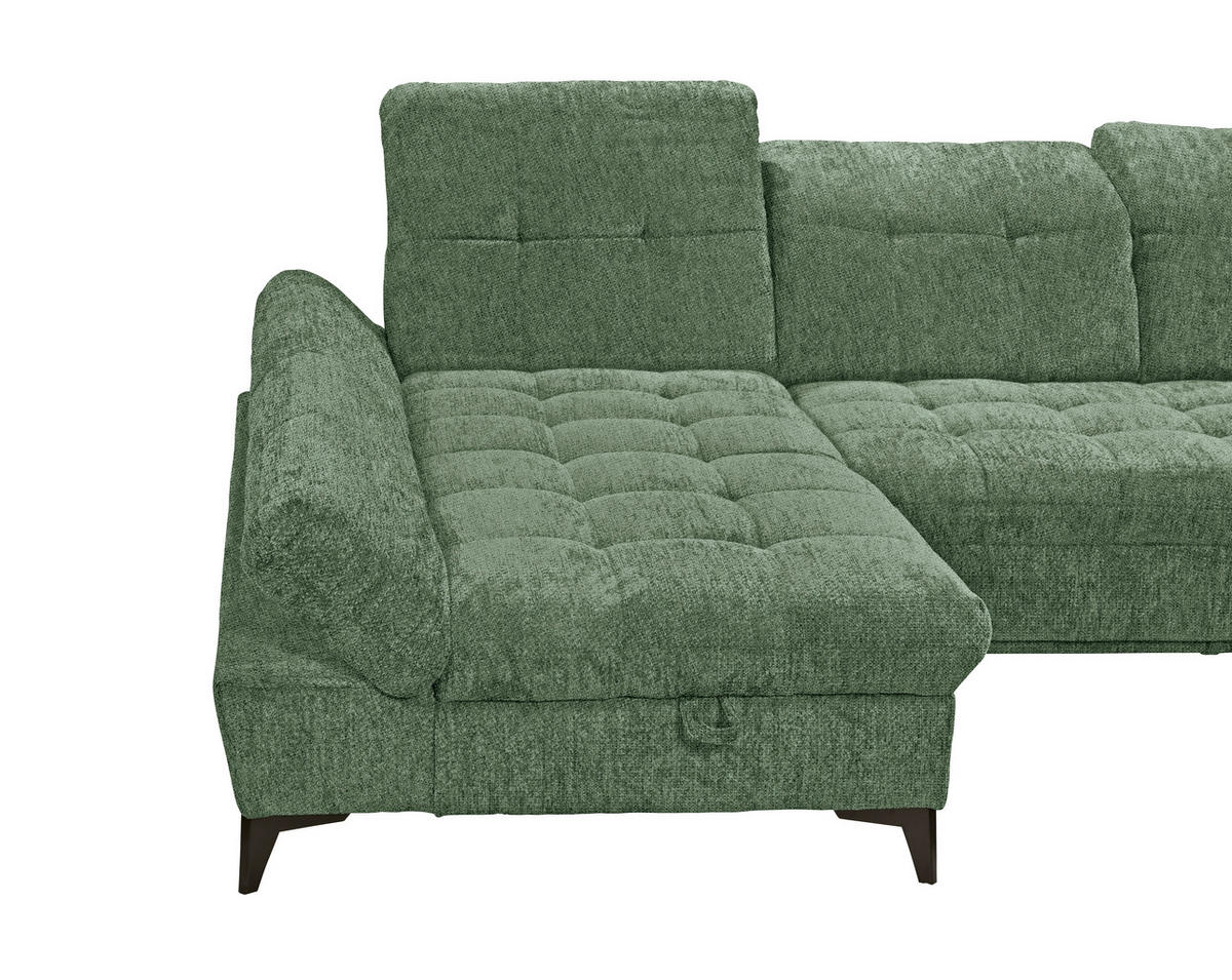 WOHNLANDSCHAFT MERCY Dunkelgrün Mikrovelours  - Dunkelgrün/Schwarz, MODERN, Kunststoff/Textil (169/348/245cm) - MID.YOU