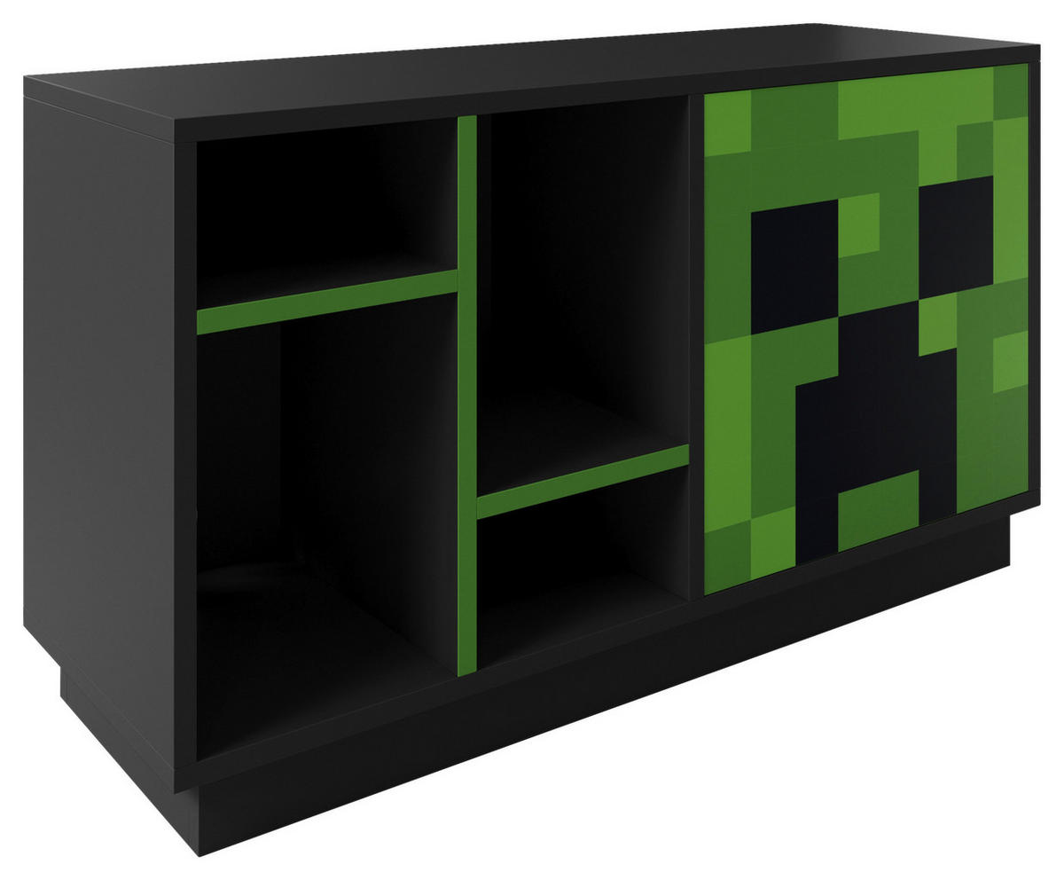 SIDEBOARD Minecraft 7760 108/61/37 cm  - Schwarz/Grün, MODERN, Glas/Holzwerkstoff (108/61/37cm) - Minecraft