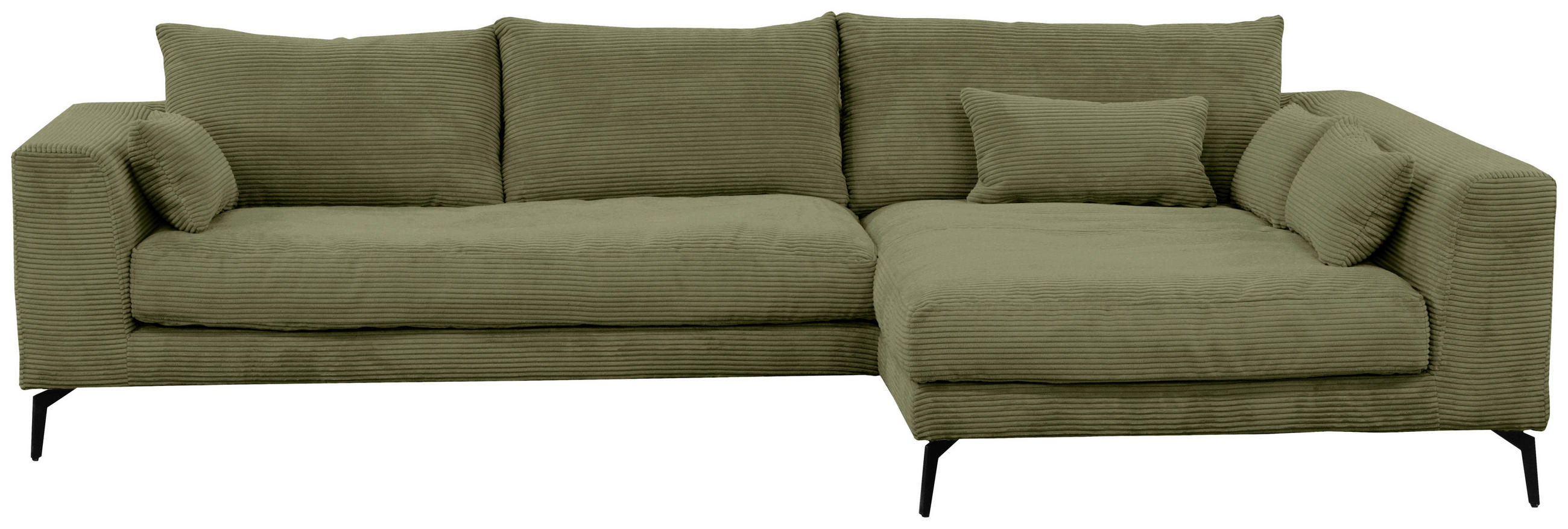 ECKSOFA Olivgrün Cord  - Schwarz/Olivgrün, Design, Textil/Metall (313/172cm) - Livetastic