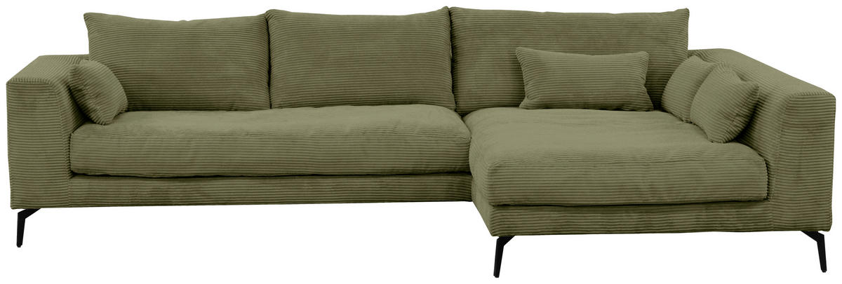 ECKSOFA in Cord Olivgrün  - Schwarz/Olivgrün, Design, Textil/Metall (313/172cm) - Livetastic