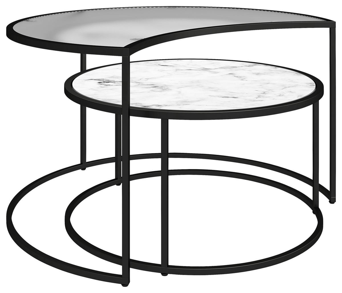 COUCHTISCHSET in Metall, Glas, Holzwerkstoff 78/45/62 cm  - Schwarz/Weiß, Design, Glas/Holzwerkstoff (78/45/62cm) - MID.YOU