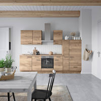 KÜCHENBLOCK 300 cm   in Eiche dunkel  - Eiche dunkel/Eichefarben, MODERN, Holzwerkstoff/Metall (300cm) - Nobilia