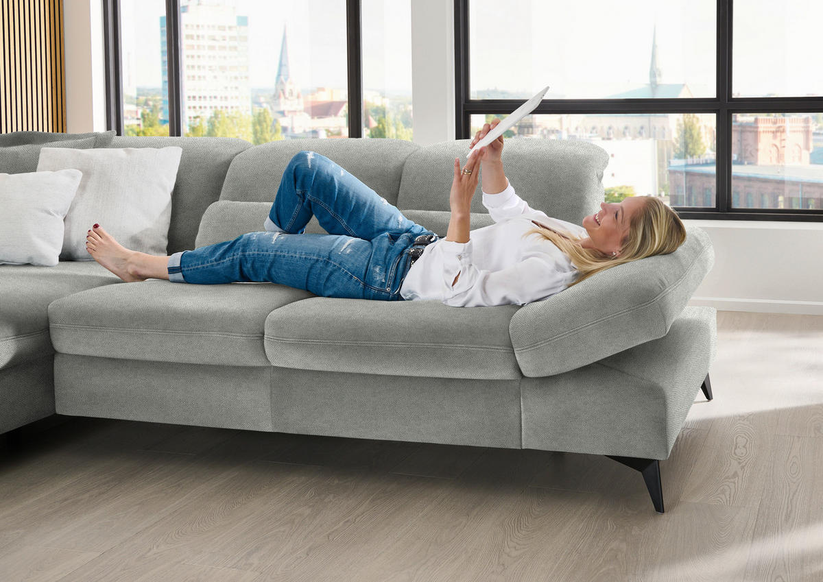 ECKSOFA Chenille Silberfarben  - Silberfarben/Schwarz, Design, Textil/Metall (198/288cm) - Beldomo Style