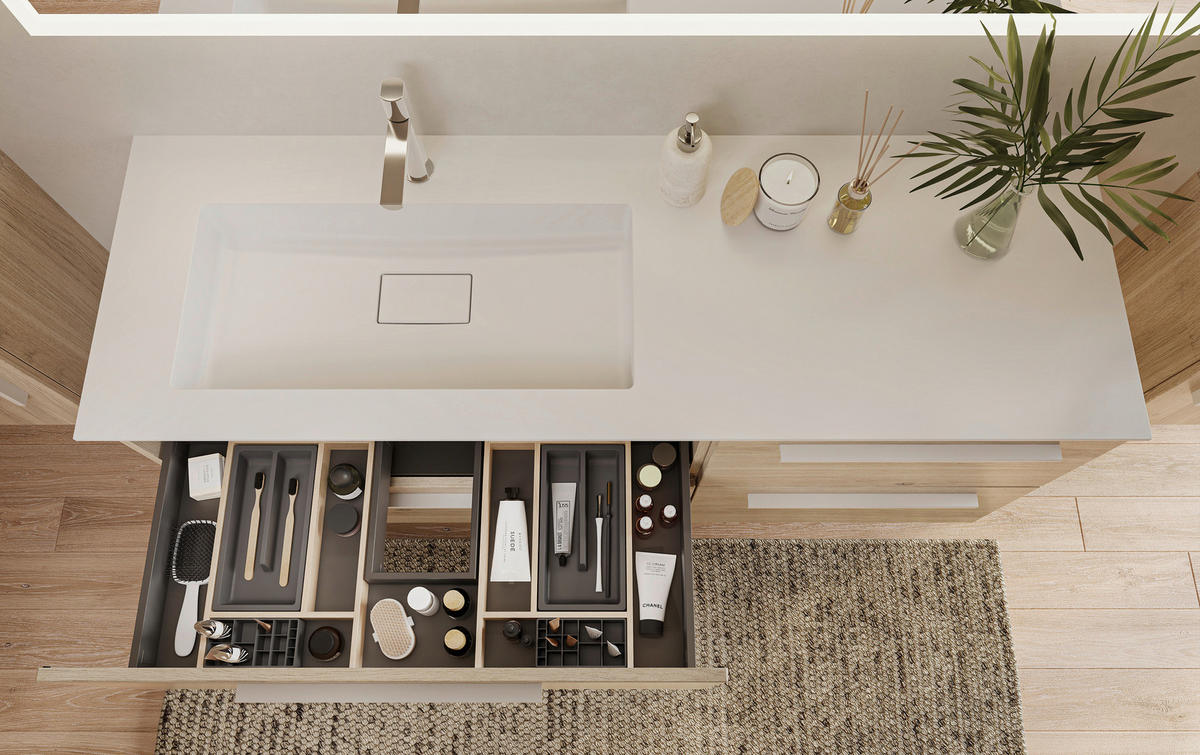 WASCHTISCHKOMBI 151,2 cm  - Eichefarben/Weiß, KONVENTIONELL, Holzwerkstoff/Stein (151,2cm) - Belluti