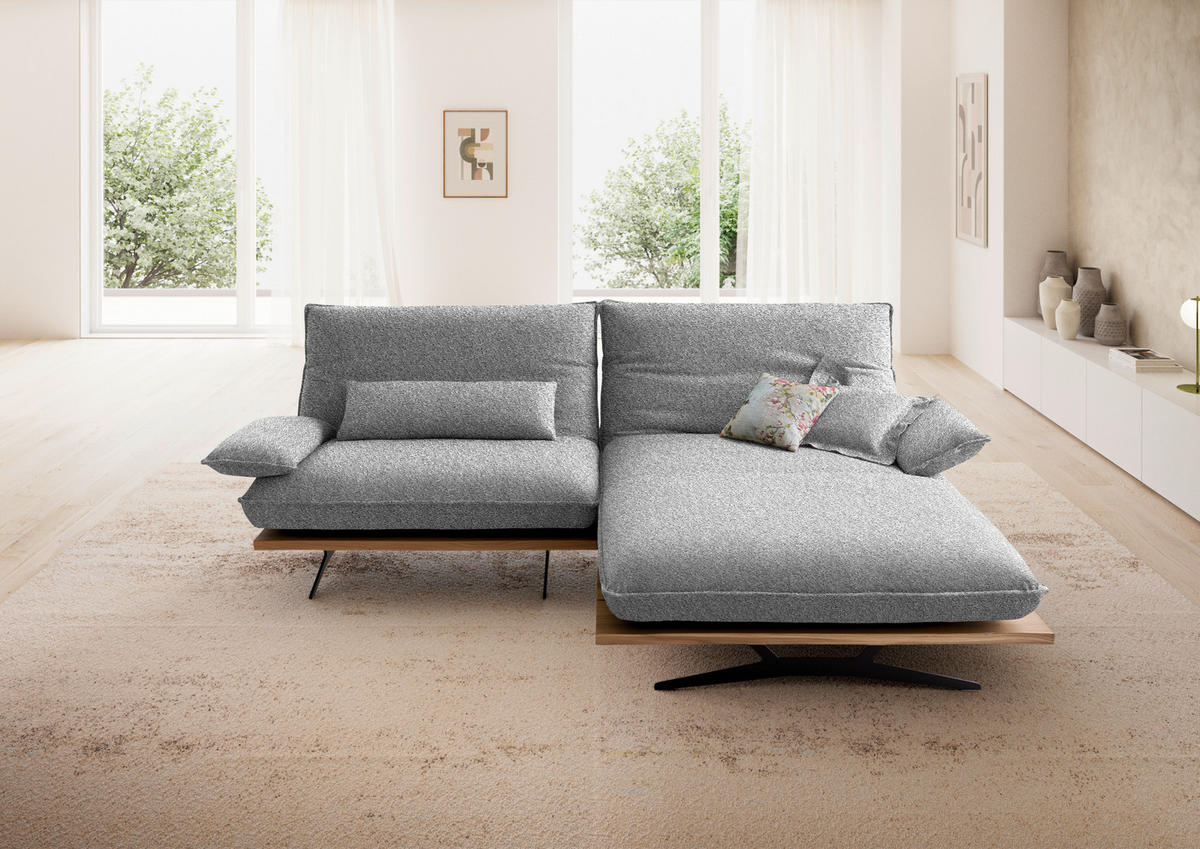 ECKSOFA  in Chenille, Flachgewebe Grau, Wildeiche  284/161 cm  - Wildeiche/Schwarz, Design, Holz/Textil (284/161cm) - Koinor