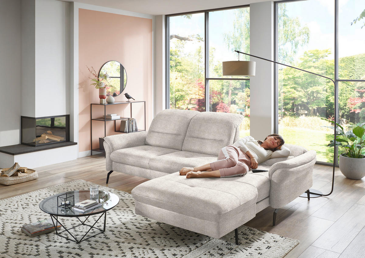 ECKSOFA in Flachgewebe Creme  - Creme/Schwarz, Konventionell, Textil/Metall (260/181cm) - Beldomo Speed