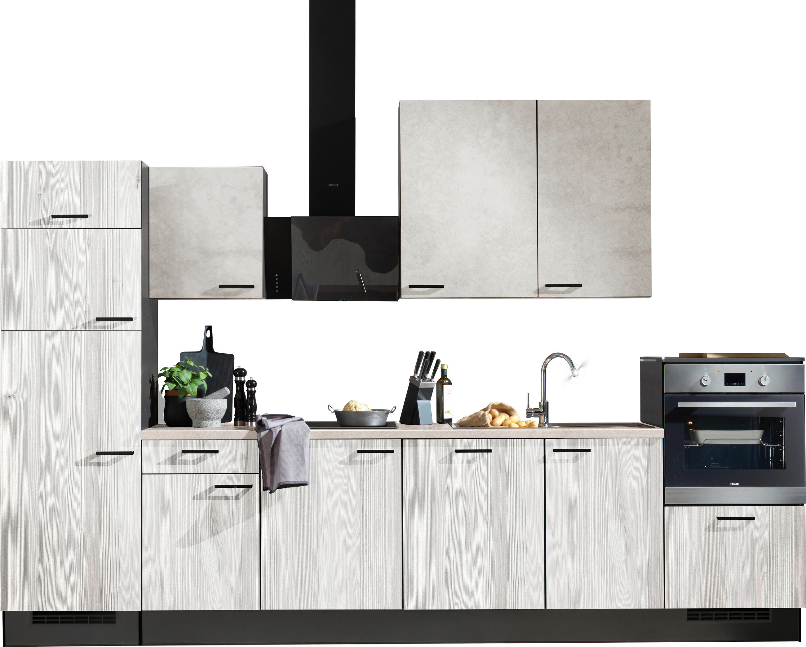 KÜCHENLEERBLOCK 340 cm   in Graphitfarben, Hellgrau, Tannenholzfarben  - Tannenholzfarben/Hellgrau, Design, Holzwerkstoff/Metall (340cm) - Xora