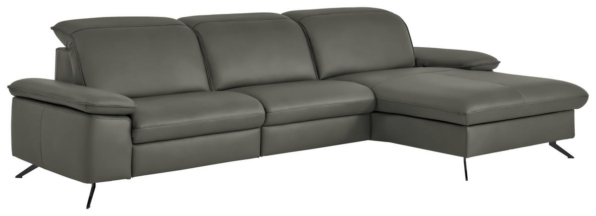 ECKSOFA  Echtleder Dunkelgrau  - Dunkelgrau/Schwarz, Design, Leder/Metall (307/169cm) - Beldomo Premium