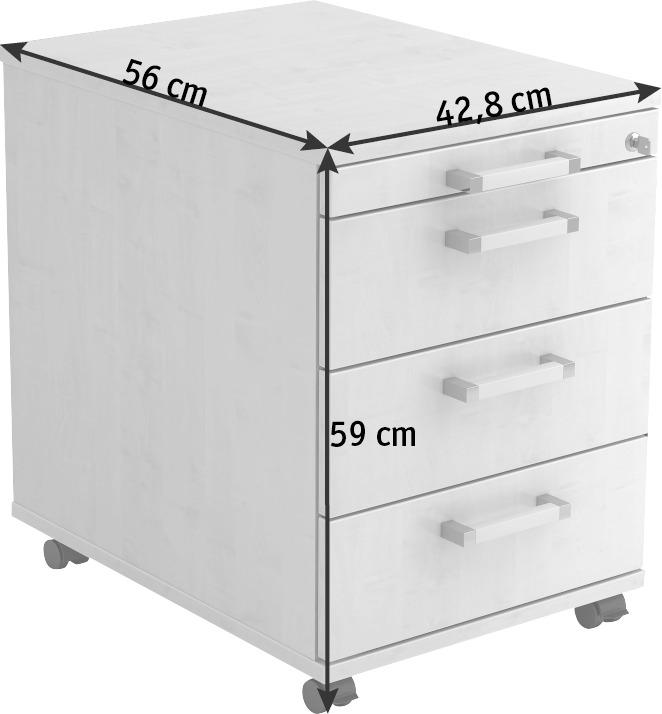 ROLLCONTAINER 42,8/59/56 cm - Chromfarben/Buchefarben, KONVENTIONELL, Holzwerkstoff/Kunststoff (42,8/59/56cm) - Venda