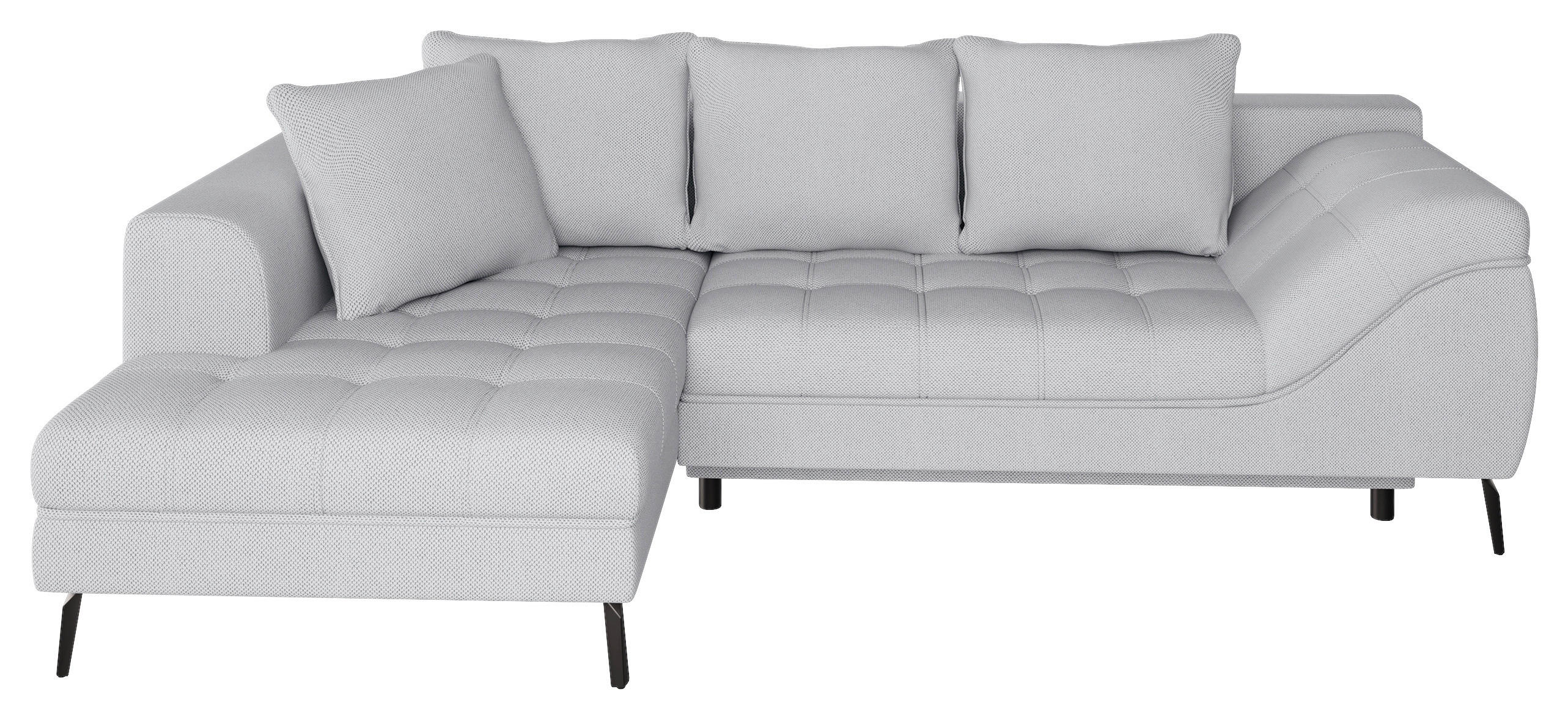 Ecksofa inkl. Funktionen Hellgrau Webstoff Rückenkissen, Bettkasten, Schlaffunktion, Rücken echt  - Hellgrau/Schwarz, MODERN, Textil/Metall (177/279cm) - Stylife