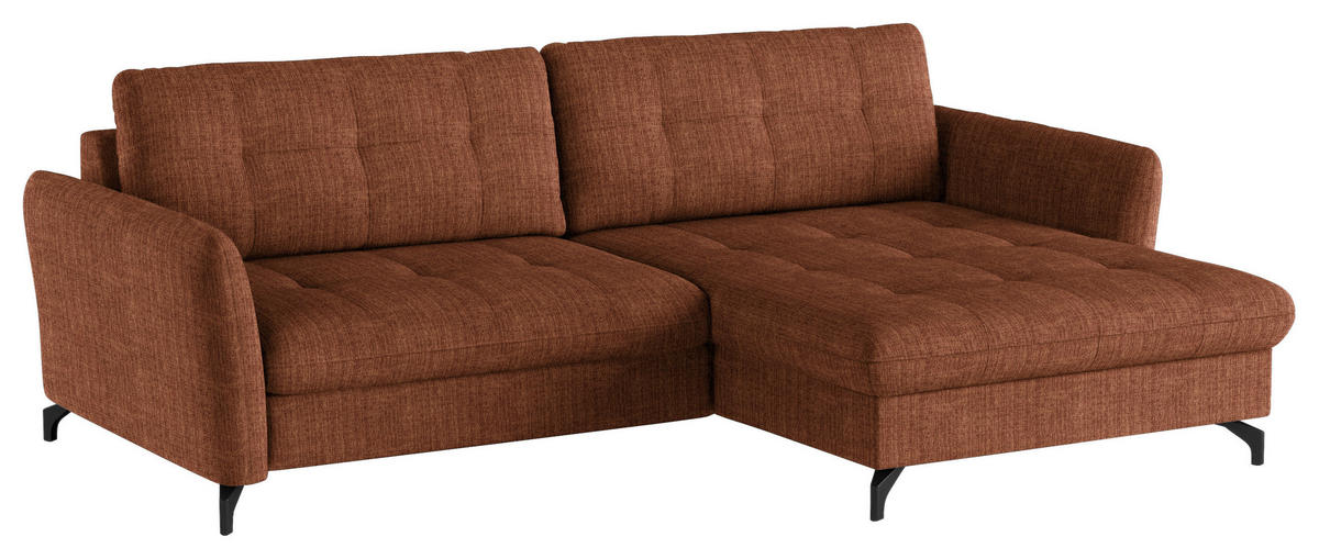 ECKSOFA in Flachgewebe, Leinenoptik Cognac  - Cognac/Schwarz, Design, Textil/Metall (242/170cm) - Xora