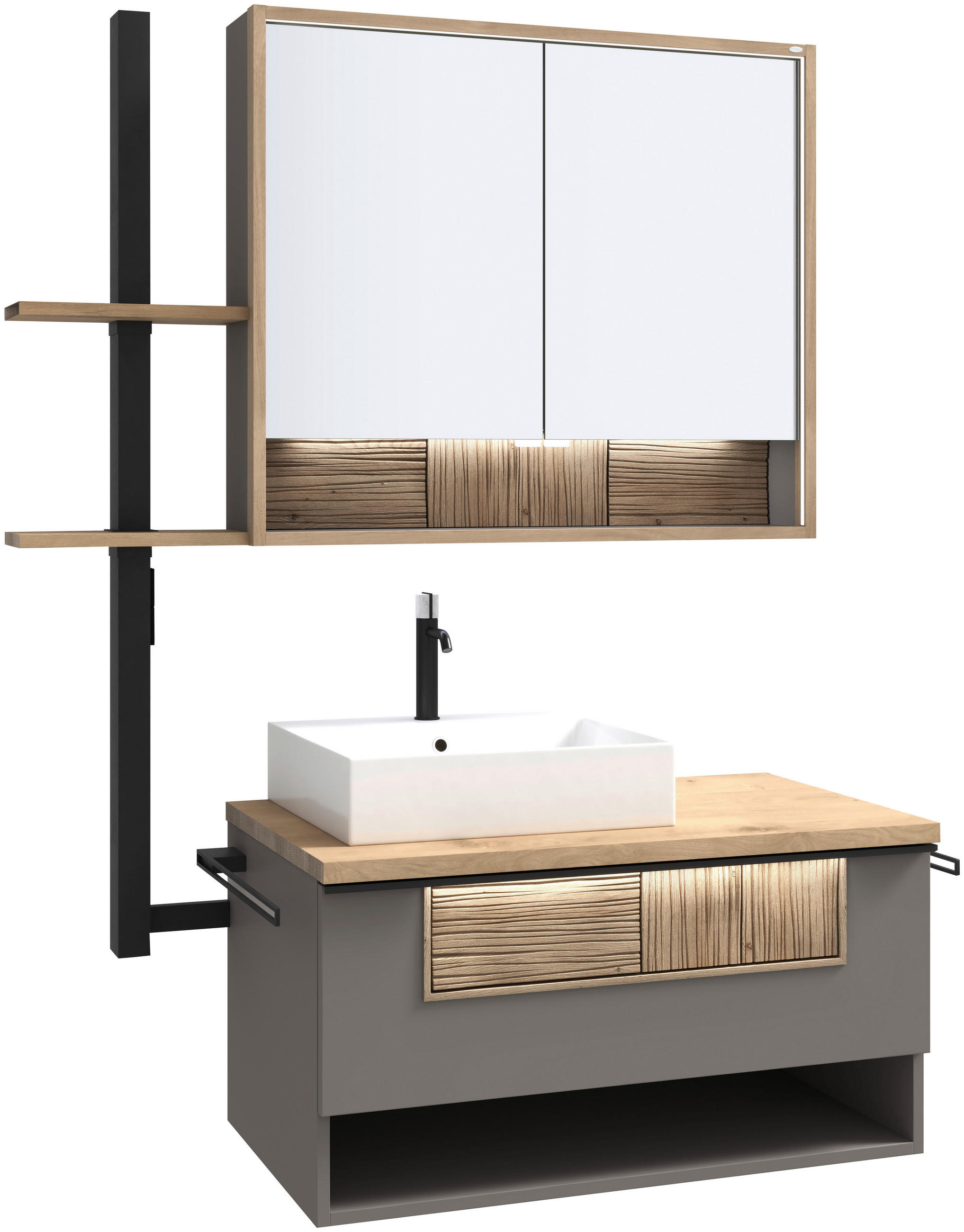 BADEZIMMER 3-teilig  in 128,5 cm  - Wildeiche/Schwarz, LIFESTYLE, Glas/Holz (128,5cm) - Voglauer