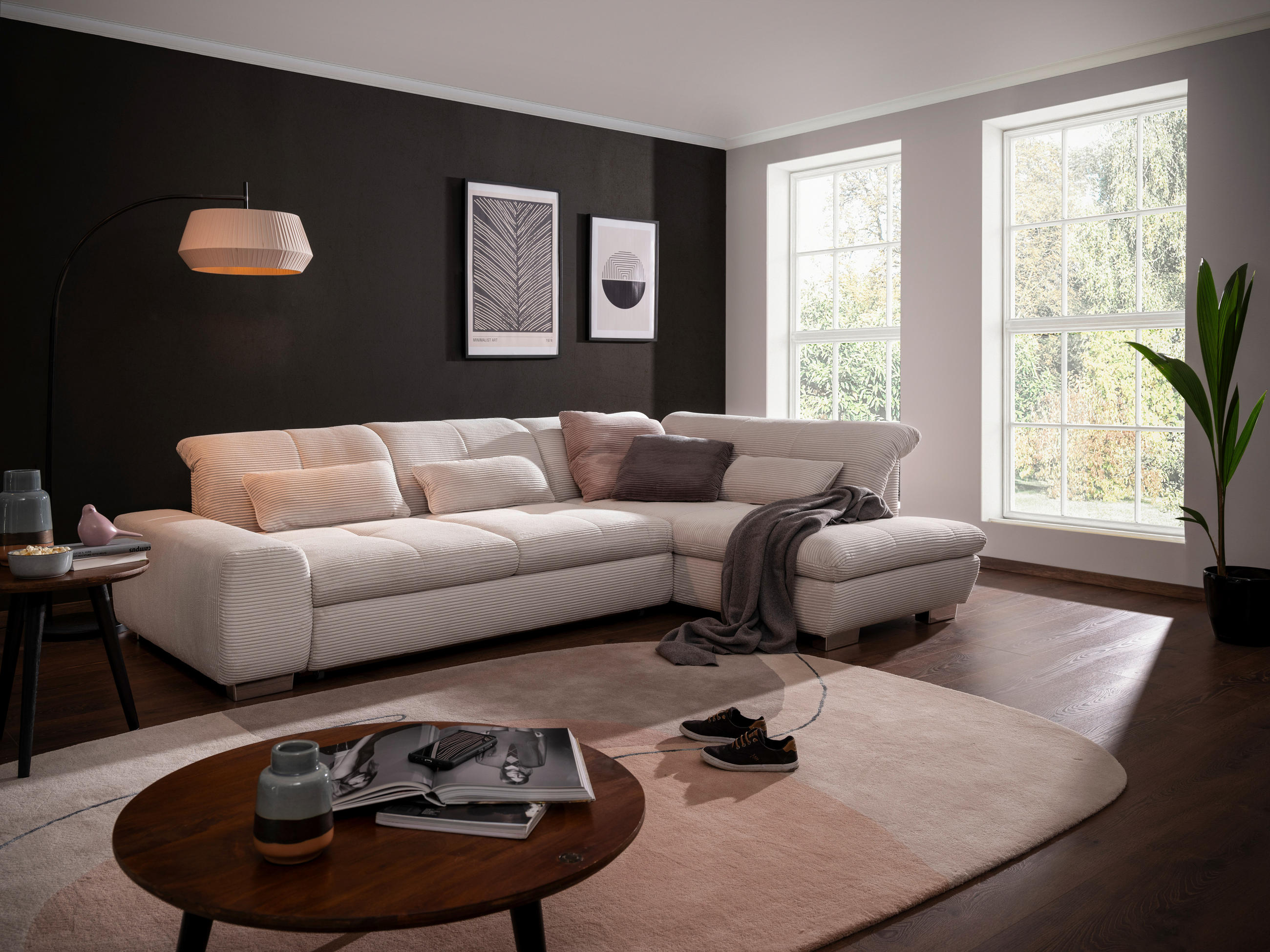 ECKSOFA Hellgrau Cord  - Chromfarben/Hellgrau, Design, Kunststoff/Textil (292/212cm) - SetOne by Musterring