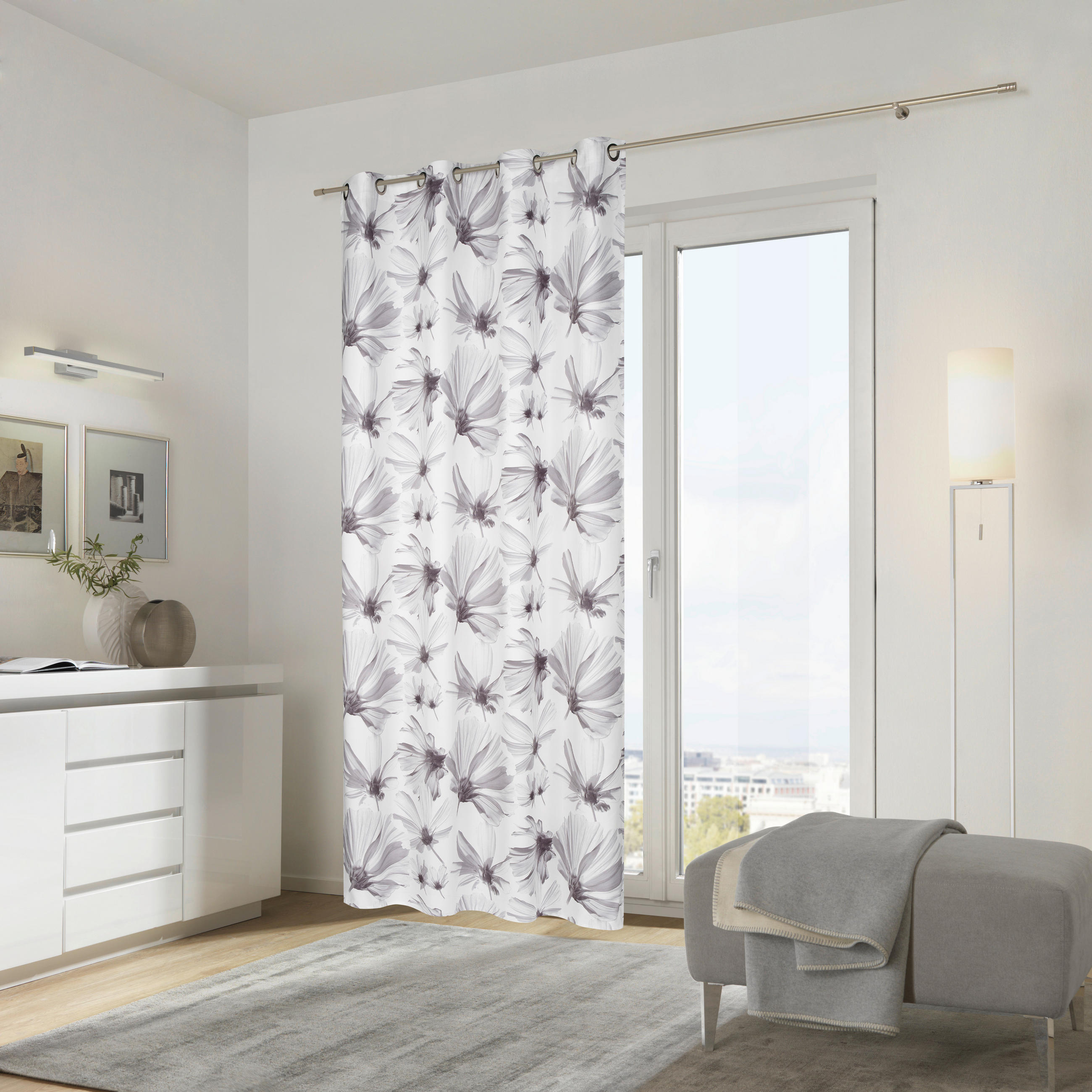 ZÁVĚS S OČKY, neprůsvitné, 140/255 cm - barvy stříbra, Basics, textil (140/255cm) - Ambiente